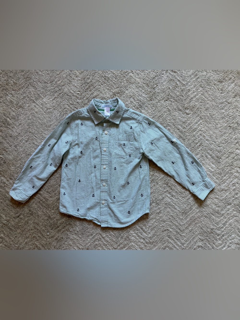 Janie & Jack Boys' Mint Green Striped Button-Up Jacket with Anchor Embroidery-6